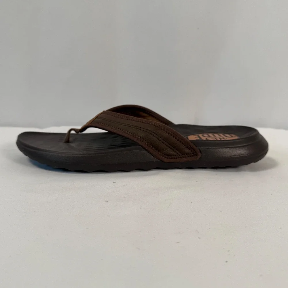 Hey Dude Myers Flip Flops Classic Thong Sandals Mens M8 Brown‎ Leather Strap